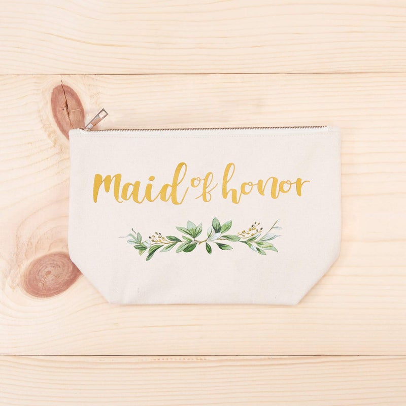ELEGANTPARK Maid of Honor Bridesmaid Cosmetic Bag Travel Makeup Bag for Women Bridal Shower Gifts Wedding Party Pouch Zipper Canvas - Image 4